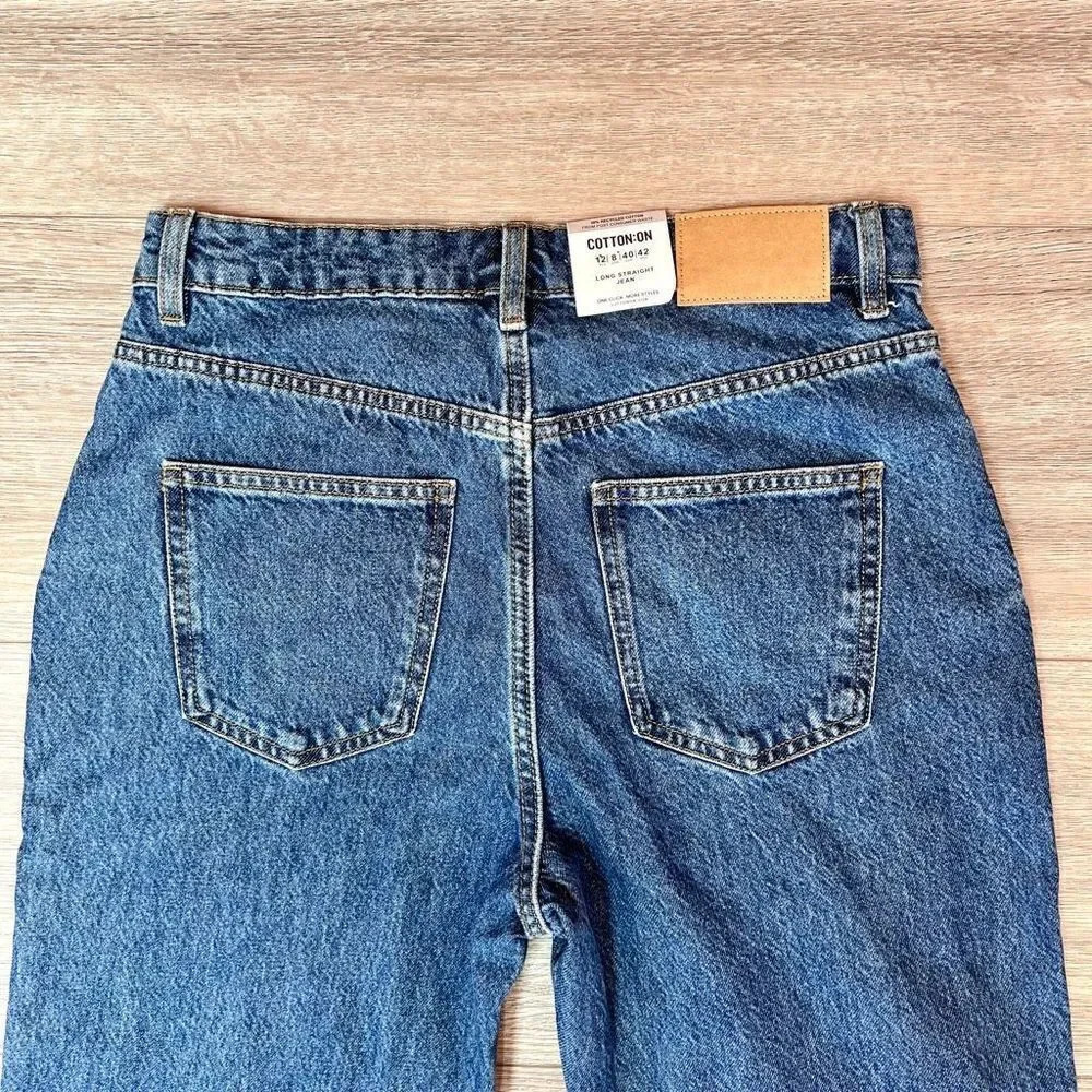 Cotton:On Women's Blue Five Pocket Design Denim Long Straight Jeans NWT - Picture 8 of 9